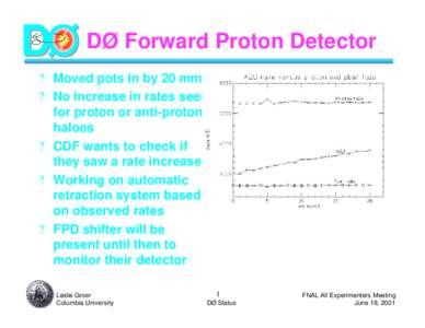 D  DØ Forward Proton Detector ? Moved pots in by 20 mm ? No increase in rates seen
