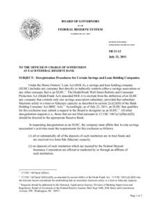 FRB: Supervisory Letter SR[removed]on deregistration procedures for certain savings and loan holding companies -- July 21, 2011