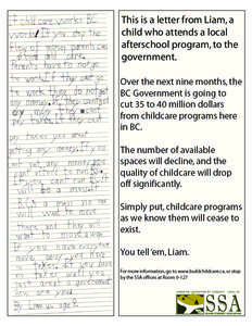 This is a letter from Liam, a child who attends a local afterschool program, to the government.  