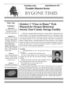 Newsletter of the  August/September 2011 Troutdale Historical Society