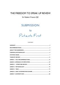 THE FREEDOM TO SPEAK UP REVIEW Sir Robert Francis QC SUBMISSION by