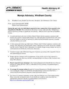 Mumps Advisory for Windham County