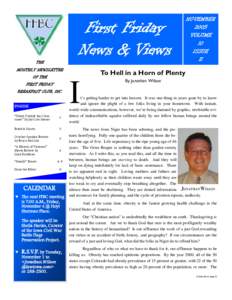 First Friday News & Views THE MONTHLY NEWSLETTER OF THE