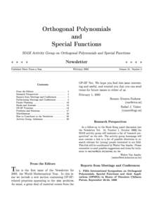 Orthogonal Polynomials and Special Functions SIAM Activity Group on Orthogonal Polynomials and Special Functions  Newsletter