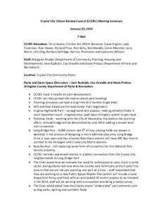 Crystal City Citizen Review Council (CCCRC) Meeting Summary January 29, [removed]9pm CCCRC Attendees: Terry Savela, Christer Ahl, Mitch Bonanno, Susan English, Judy Freshman, Alan Haskel, Richard Price, Rich Kelly, Rob Man