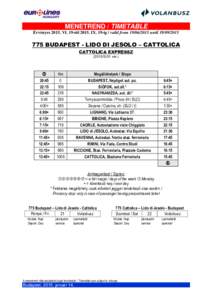 MENETREND / TIMETABLE ÉrvényesVI. 19-tőlIX. 19-ig / valid fromuntilBUDAPEST - LIDO DI JESOLO – CATTOLICA CATTOLICA EXPRESSZS/01 ver.)