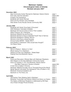 Marktown Update Chronological Index of Articles Revised January 2007 December 2002 New Community Center Planned for Marktown Historic District Floor plan and front elevation