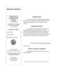 REPORT DIGEST  DEPARTMENT OF CORRECTIONS ILLINOIS YOUTH CENTER ST. CHARLES