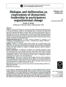 The current issue and full text archive of this journal is available at www.emeraldinsight.comhtm Dialogue and deliberation as expressions of democratic leadership in participatory