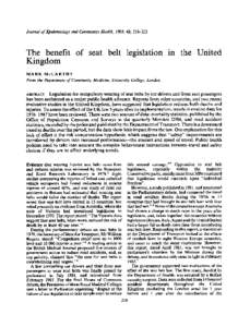 Journal of Epidemiology and Community Health, 1989, 43, The benefit of seat belt legislation Kingdom  in