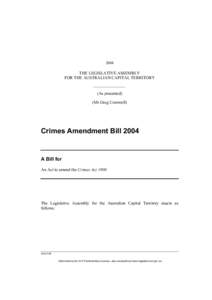2004  THE LEGISLATIVE ASSEMBLY FOR THE AUSTRALIAN CAPITAL TERRITORY (As presented) (Mr Greg Cornwell)