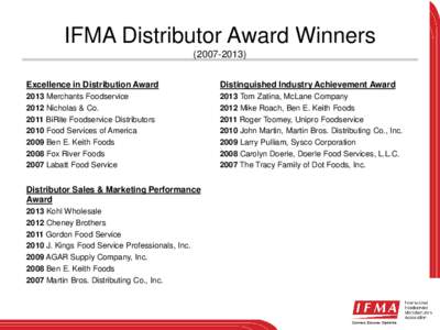IFMA Distributor Award Winners[removed]Excellence in Distribution Award