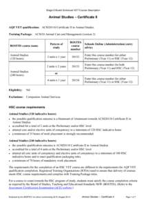 Stage 6 VET Board Endorsed Course - Animal Studies (Certificate II) 2015