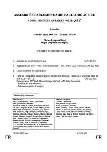 ASSEMBLÉE PARLEMENTAIRE PARITAIRE ACP-UE COMMISSION DES AFFAIRES POLITIQUES1 Réunion Samedi 4 avril 2009, de 17 heures à19 h 30 Clarion Congress Hotel Prague (République tchèque)