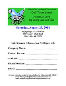 Albertville Chamber of Commerce  Golf Tournament August 23, 2014 Big Spring Lake Golf Club
