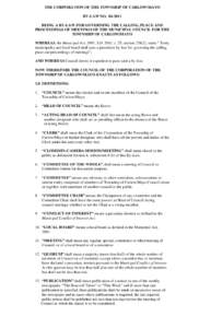 THE CORPORATION OF THE TOWNSHIP OF CARLOW/MAYO BY-LAW NO[removed]BEING A BY-LAW FOR GOVERNING THE CALLING, PLACE AND PROCEEDINGS OF MEETINGS OF THE MUNICIPAL COUNCIL FOR THE TOWNSHIP OF CARLOW/MAYO WHEREAS, the Municipa