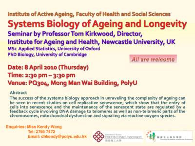 Abstract The success of the systems biology approach in unraveling the complexity of ageing can be seen in recent studies on cell replicative senescence, which show that the entry of cells into senescence and the mainten