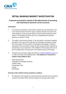 Proposed econometric analysis of the determinants of searching and switching for personal current accounts