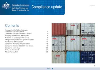 Compliance update  July 2010 Contents Message from the National Manager,