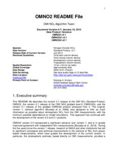 1  OMNO2 README File OMI NO2 Algorithm Team Document Version 6.7: January 10, 2013 Data Product Versions: