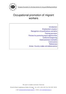 EWCO CAR on the Occupational promotion of migrant workers
