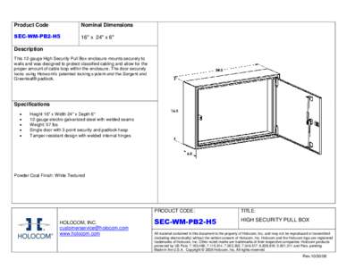 Product Code  Nominal Dimensions SEC-WM-PB2-H5