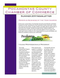 Pocahontas County Chamber of Commerce Summer 2011 Newsletter Person & Business of the Year Awards At this year’s annual dinner, the Chamber honored Lauren Bennett and Glades  Hardware for th