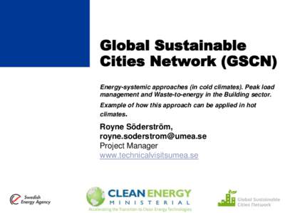 Global Sustainable Cities Network (GSCN) Energy-systemic approaches (in cold climates). Peak load management and Waste-to-energy in the Building sector. Example of how this approach can be applied in hot climates.