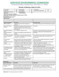 GLEN ROCK ENVIRONMENTAL COMMISSION Municipal Building, Harding Plaza, Glen Rock, NJ[removed]Minutes of Meeting of Sept 16, 2014 Andy Curshen Yes Chris Leishear