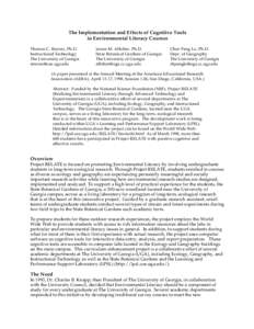 The Implementation and Effects of Cognitive Tools in Environmental Literacy Courses Thomas C. Reeves, Ph.D. Instructional Technology The University of Georgia [removed]