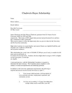 Chadwick-Hayes Scholarship Name _____________________________________________________  Home Address _____________________________________________________