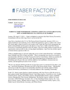 FABER FACTORY POWERED BY CONSTELLATION TO LAUNCH NEW AUTHOR SERVICE, ARGO NAVIS IN UK MARKET