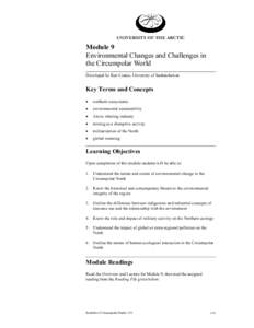 UNIVERSITY OF THE ARCTIC  Module 9 Environmental Changes and Challenges in the Circumpolar World Developed by Ken Coates, University of Saskatchewan