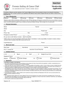 Reset Form  Toronto Sailing & Canoe Club Membership Application