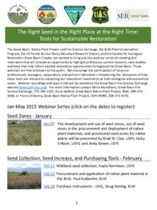 The Right Seed in the Right Place at the Right Time: Tools for Sustainable Restoration The Great Basin- Native Plant Project and Fire Science Exchange, the BLM Plant Conservation Program, the US Forest Service Rocky Moun