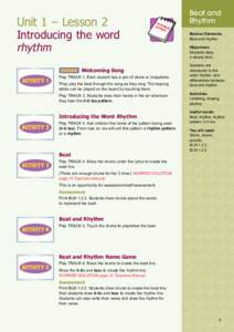 Unit 1 – Lesson 2  Introducing the word rhythm