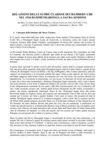 RELAZIONE DELLE SUORE CLARISSE DI CHAMBERY CHE NEL 1534 RAMMENDARONO LA SACRA SINDONE dal libro: Le Saint Suaire de Chambéry à Sainte-Claire-en-Ville (Avril-Mai 1534), par M. l’Abbé Léon Bouchage, Chambéry, Imprim