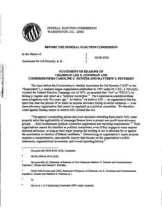 FEDERAL ELECTION COMMISSION WASHINGTON, D.C[removed]BEFORE THE FEDERAL ELECTION COMMISSION In the Matter of Americans for Job Security, et al.