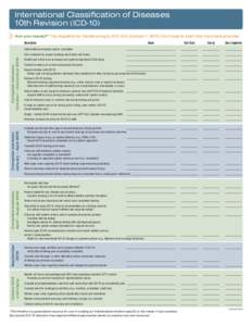 International Classification of Diseases 10th Revision (ICD-10) Are you ready?* The deadline for transitioning to ICD-10 is October 1, 2015. Don’t wait to start this important process. Description