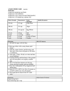 ANGEL FOOD CAKE foam2.doc Outcomes •experience preparing egg foams •experience with stabilizers •experience with a steam leavened baked product •experience with preparing a sponge cake.