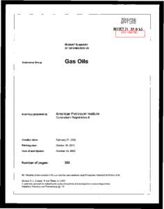 Robust Summaries & Test Plan: Gas Oils Category; Transmittal Letter