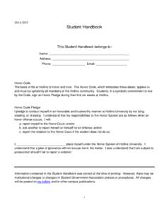 Student Handbook This Student Handbook belongs to: Name: _________________________________________________