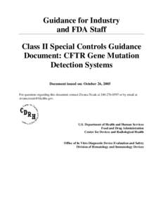 Guidance for Industry and FDA Staff: Class II Special Controls Guidance Document: CFTR Gene Mutation Detection Systems