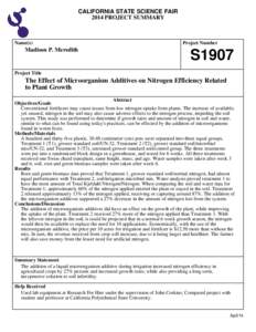 CALIFORNIA STATE SCIENCE FAIR 2014 PROJECT SUMMARY Name(s)  Madison P. Meredith