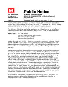 Public Notice U.S. Army Corps of Engineers Baltimore District  In Reply to Application Number