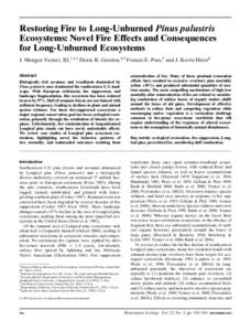 Restoring Fire to Long-Unburned Pinus palustris Ecosystems: Novel Fire Effects and Consequences for Long-Unburned Ecosystems J. Morgan Varner, III,1,2,3 Doria R. Gordon,4,5 Francis E. Putz,5 and J. Kevin Hiers6 Abstract 