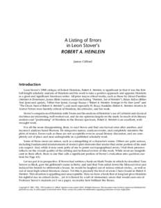 A Listing of Errors in Leon Stover’s Robert A. Heinlein