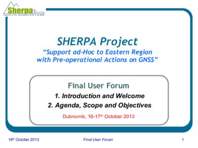 SHERPA Project “Support ad-Hoc to Eastern Region Pre-operational Actions in GNSS”