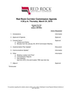 Red Rock Corridor Commission Agenda 4:30 p.m. Thursday, March 24, 2016 Newport City Hall thAvenue Newport, MN 55055