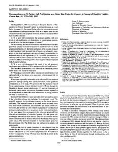 ICANCER RESEARCH56, 4267â€”4274, September 15, 1996] Letters to the Editor Correspondence re: E. Farber, Cell Proliferation